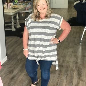 Plus size striped  knot front tunic